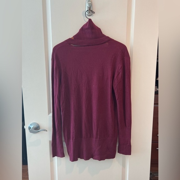 Tome NYC Burgundy Merino Cut Out Turtleneck Sweater - Picture 8 of 16